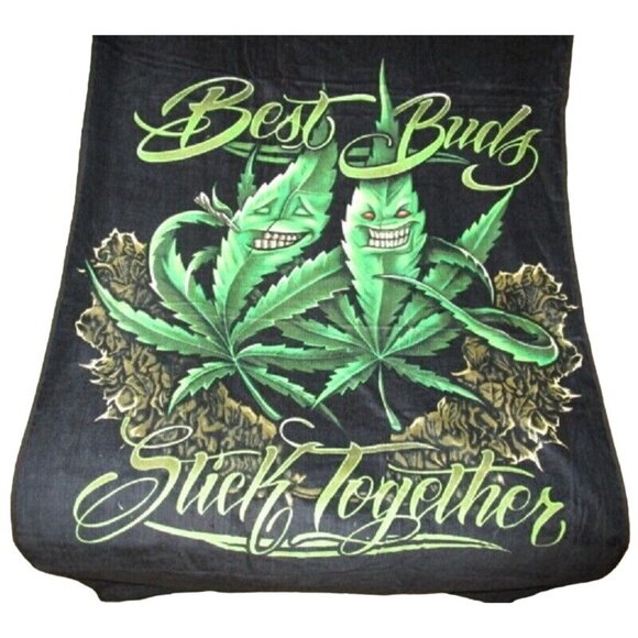 New Best Buds Green Cotton Bath Beach Pool Towel GIFT Smoke Weed Pot Leaf Leaves - Picture 1 of 4